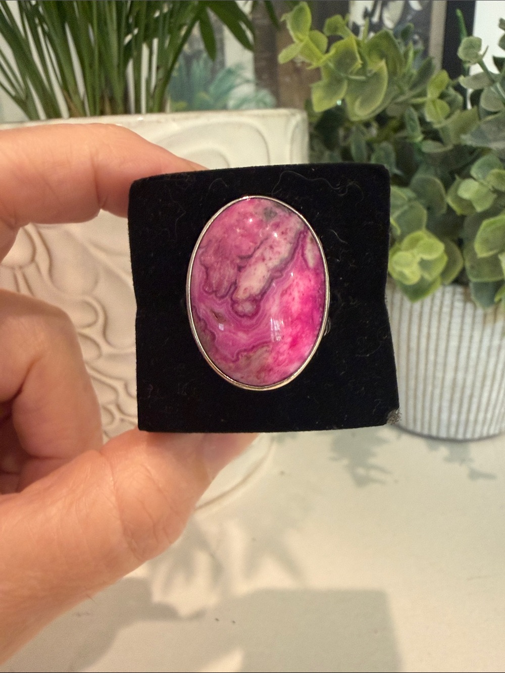 Carolyn Pollack 925 Sterling Silver Pink Crazy Lace Agate Statement Ring | Sz 8